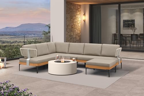 Image of PURPLE LEAF Patio Furniture Set Outdoor Sectional Sofa with Fade-Resistant Cushions Wicker L-Shaped 7 Pieces Aluminum Conversation Sets with Ottoman for Balcony Yard Garden Poolside, Taupe