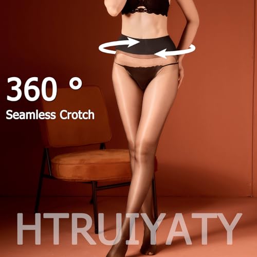 Image of HTRUIYA Shiny Seamless Pantyhose for Women Control Top Sheer Tights High Waist Pantyhose Invisible Stockings Hosiery