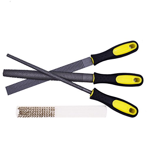 Fatmingo 3 Piece 8" Wood Rasp File Set Barstard Files Rubber Handle Flat Rasp Half-Round Round Rasp Woodworking Tools #TOP1