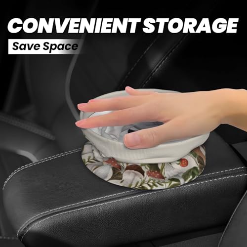 Image of Small Car Trash Can, Mushroom Plants Design Hanging Foldable Car Trash Bag, Waterproof Leakproof Garbage Bin, Car Interior Organizer Accessories