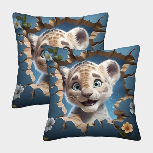 Image of NoveAurora 3D Little White Tiger Cushion Covers Soft Cushion Cases Pack of 2 Square Decorative Beast Animal Throw Pillow Covers Cushion Protectors for Sofa, Couch Bed45x45cm