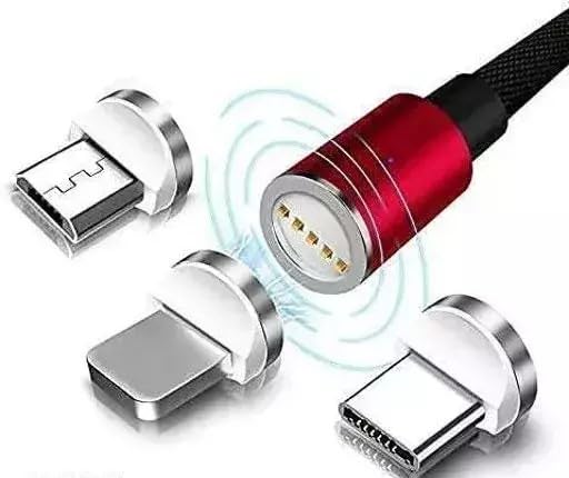 ARMAAN Metal Magnetic Cable 360 Degree with C Type chrger pin with Lighting auto Connect Plug in and Out Freely Stronger Magnetism Lighting/Micro/Type C USB Port (Red) at Rs. 298