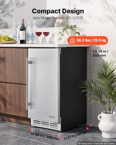 Image of VEVOR Outdoor Beverage Refrigerator, 15 Inch Undercounter Drink Fridge