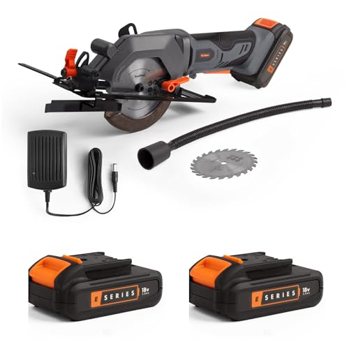 VonHaus E-Series 18V Cordless Circular Saw – Compact Electric Lightweight Saw with Speed Trigger – Handheld with Li-ion Batteries – 2 x 2.0 Ah Battery and Charger Included