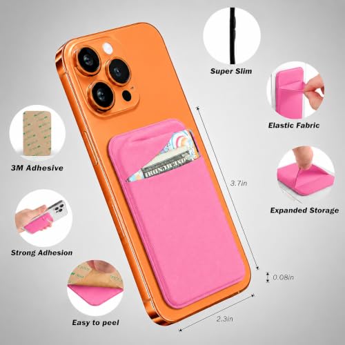 Image of Mizi (2 Pack Adhesive Phone Stretchy Wallet, Card Holder for Back of Phone Stick on Phone Cases for iPhone /Android /Samsung Galaxy - Hot Pink