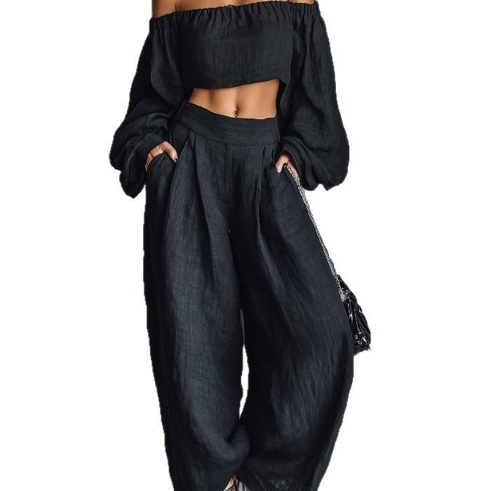 Ensemble pantalon large lin grande taille fluide et top respirant - 7