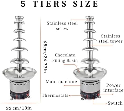 Miniatura 5 de Chocolate Fountain Machine - 4-Tier Dessert Fountain with Clear Acrylic Dust Cover & Temperature Control, Perfect for Parties, Weddings, Buffets &