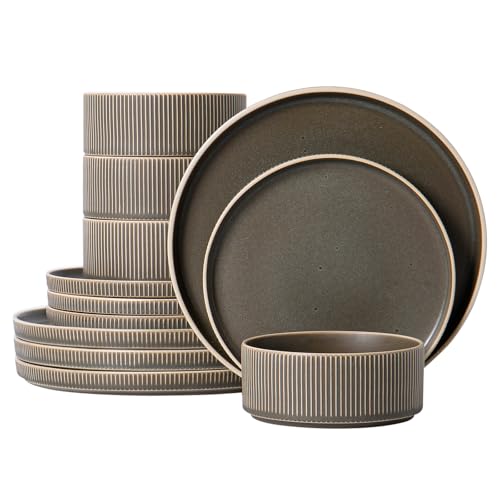 ALOFMO 12-Piece Matte Green Ceramic Set