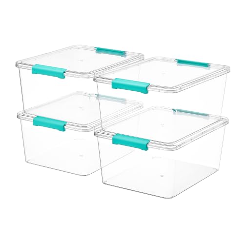 Image of Vtopmart 4 Pack 12 Qt Clear Craft Storage Bins with Lids and Latches | Stackable Plastic Storage Box for Art & Craft Supplies, Paper, Toys, BPA-Free Containers for Organizing