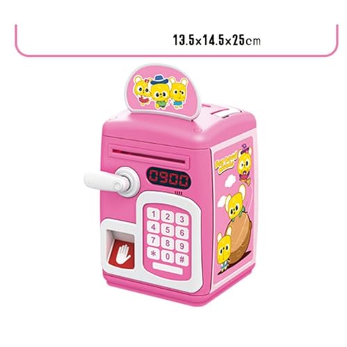 Image of Magicwand Musical Money Safe Kids Piggy Savings Bank with Finger Print Sensor with Solitaire Stickers【Pack of 1】【Cartoon Pink】