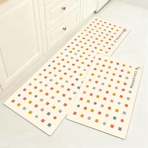 Image of HomeCloud Rubber Kitchen Mats for Floor Set of 2 Pcs|Non-Skid, Soft Absorbent Rugs for Kitchen, Laundry, and Hallway|120x40cm, 40x60cm| 4mm Thickness (Happiness Cream)