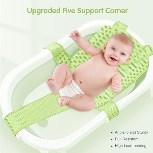 Image of Colorlife Baby Bath Seat Support Net Infant Bathing Seat Support Mat, Adjustable Comfortable Non-Slip Five-Pointed Baby Shower Net Bathtub Sit Up Mesh for Newborn 0-12 Months-Grass Green(No Bathtub)