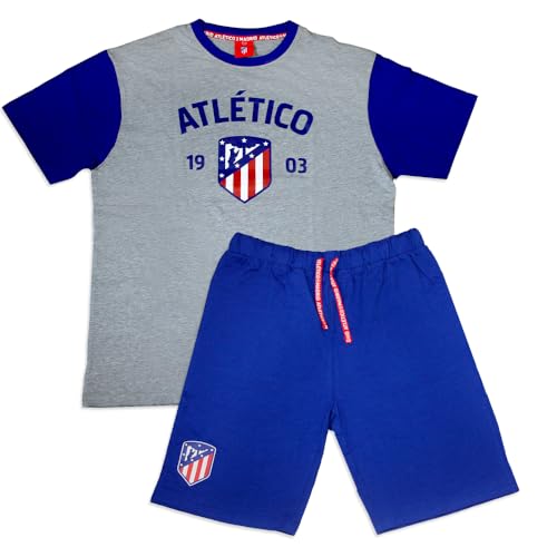 Pijama Atlético de Madrid Verano Adulto Producto Oficial Manga Corta Decorado con Escudo y Leyenda Atlético en la Camiseta (XXL)