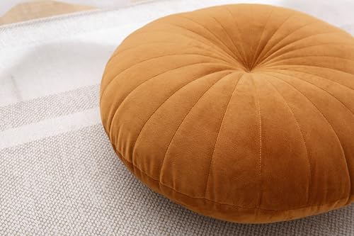 MolynnChic Rundes Bodenkissen aus Samt, Dickes Meditations- & Sitzkissen für Yoga, Wohnzimmer & Balkon, 45,7 cm (Camel)