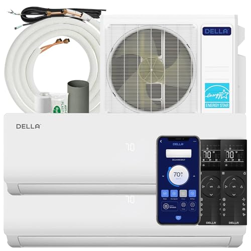 DELLA 20K BTU ODU 2 Dual Zone 9000 12000 BTU Mini Split AC Work with Alexa, Energy Efficient, 20 SEER2 208-230V Cools Up to 950 Sq.Ft Wifi Multi Zone Pre-Charged Heat Pump with 16ft Installation Kits