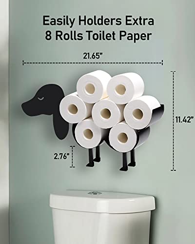 Animal Decorative Toilet Paper Holders, Black Metal Dog Wall Mounted Toilet Paper Storage, Freestanding Bathroom Puppy Décor Tissue Basket Shelf For Extra 8 Rolls #TOP1