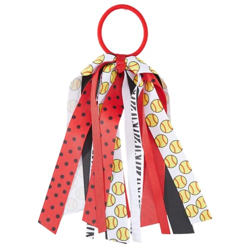 CREATCABIN - CREATCABIN Baseball Hair Ribbon Sports Hair Tie Bows Red Elastic Polyester Colorful Scrunchie Ponytail Holder Ribbon Hairband for Baseball Cheerleading Sports Team Players Fans Gifts Accessories