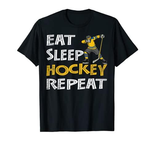 BZR - Camiseta de regalo divertida para jugadores de hockey «Eat Sleep» Camiseta