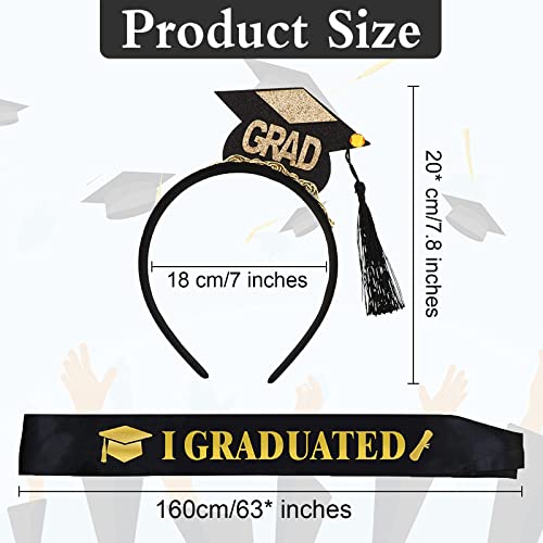 Graduation Cap Headband, Graduate Satin Sash with Letters, Graduation Hat Headband with Tassel Bachelor Hat Student Graduation Decoration Set for Graduation Ceremony Prime Adults Party Favors