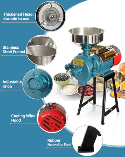 Image of NAIZEA Electric Grain Mill Grinder Corn Grinder, 3000W 110V Commercial Flour Mill Machine with Funnel, Feed Grinders for Corn, Wheat, Rice, Cereals,Molino de Maiz Electrico (Dry Grinders)