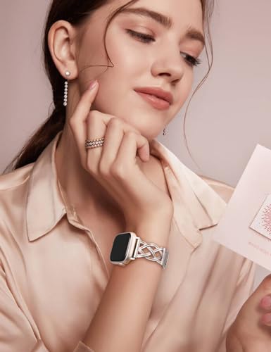 Image of TOYOUTHS Dressy Bracelet Compatible with Apple Watch Bands 38 /40 /41 /42 /44 /45 /46 /49mm Women, Celtic Stainless Steel Metal Fancy Nice Pretty Strap for iWatch Series 11 10 9 8 7 6 5 4 Ultra /SE 3 2 1