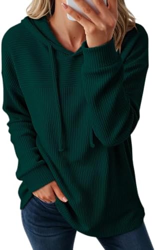 Tanmolo Damen Hoodie Kapuzenpullover Sweatshirt Rippdesign | Lockere Passform, Langarm Pullover, Leichter Sweatpullover, Sweater mit verstellbarem Kordelzug, Freizeit, Übergangszei