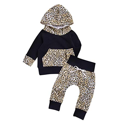Black Friday 2018 Tute Neonato 0-3 3-6 6-9 12 Mesi Bambino Da Cerimonia 6-9 12-18 Mesi Bambino Neonato Bambini Bambine Leopard Hooded Pullover Top Pantaloni Abiti Set