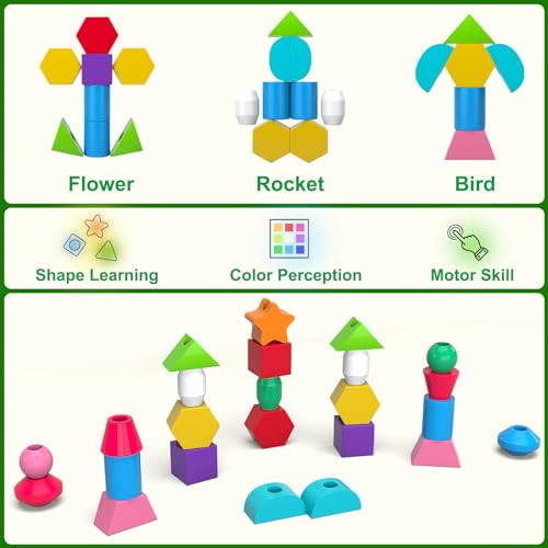 SOLMAN Montessori Wooden Toys for Boys Girls,Stacking Shape Sorter Toys for Toddlers,Educational Learning Toys - Birthday Gifts - Image 5