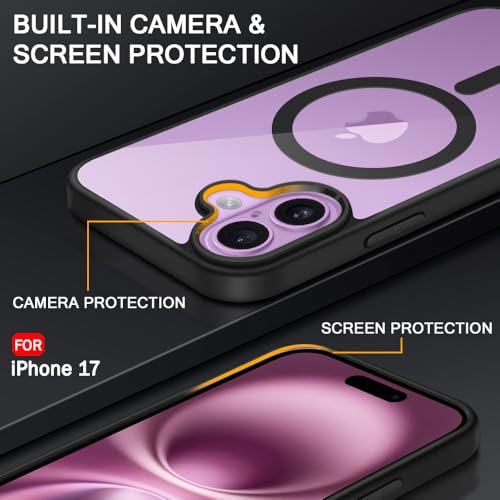 Image of TheGiftKart Ultra-HybridShockproof Back Cover Case for iPhone 17 Compatible with MagSafe | 360 Protection | Crystal Clear Hard Back Cover for iPhone 17 (PC & TPU, Transparent Clear Back, Black Sides)