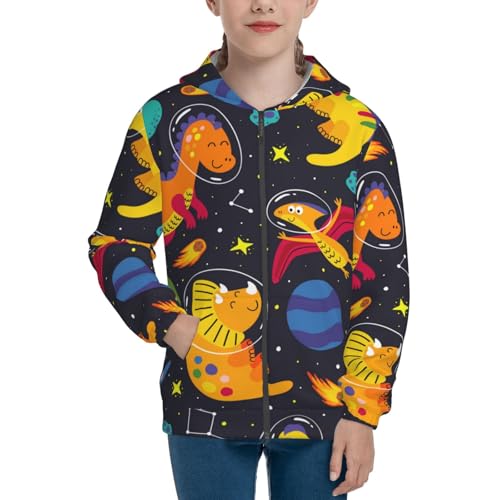 Dinosaurs in Space Kid Hoodies Boys Zip Up Sweatshirts Girls Pullover with Pocket3