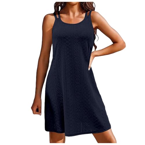 Robe décontractée en dentelle florale col rond sans manches pour l'été