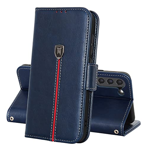 Samsung Galaxy S21 FE 5G Hülle, Magnet Leder Kartenfach Handyhülle, Klappbar Wallet Tasche S21 FE 5G Schutzhülle, Flip TPU Bumper Silikon Book Cover, Stoßfeste Case für Samsung S21 FE 5G Blau Cover