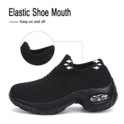 Mishansha Womens Walking Shoes Mesh No Slip Air Cushion Lady Sock Sneaker Comfortable Platform Work Shoes Slip Resistant Nursing Shoes Black 104