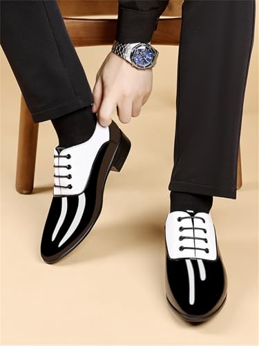 Image of Men's Vintage High Gloss Dress Shoes Patent Leather Oxford Business Suit Tuxedo Formal Shoes Prom Weddings