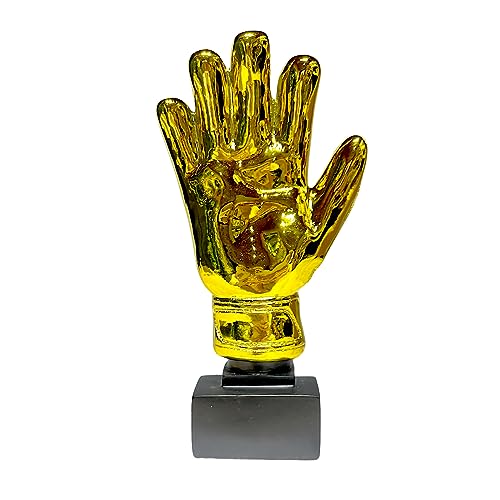 LNGODEHO Golden Football Goalkeeper Gloves Trophy Resin Crafts，Gold Plated 3D Statue Soccer Award，School Match Reward Sports League Souvenirs (Black Base)