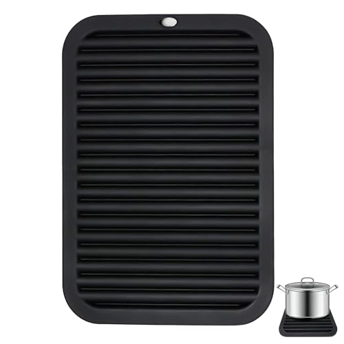 Silikon Untersetzer,Hitzebeständige Matte, 30 x 23 cm Silikon Topfuntersetzer Silikonmatte Hitzebeständig bis 230°C,für Küche, Wohnzimmer,Bad(1Stück,Schwarz)