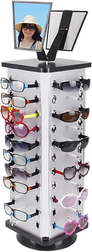 Soporte de exhibición para gafas de sol, vitrina giratoria de 360° con espejo, capacidad de 44 pares para tiendas minoristas y tiendas ópticas