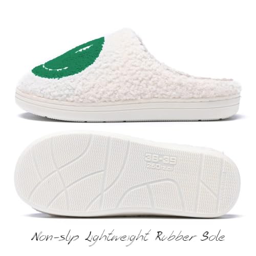 Image of Women's Men's Preppy Happy Face Slippers Comfy Warm Plush Slip-On House Slipper for Winter Indoor Soft Cushion Non-slip Fluffy Slides Slippers