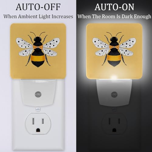 Image of NEWzone Yellow Bee Night Light [2 Pack], Plug in Wall Led Night Lights Decor for Boys Girls Room, Dusk to Dawn Sensor Wall Lamp for Stairway /Bedroom /Kitchen /Nursery Room