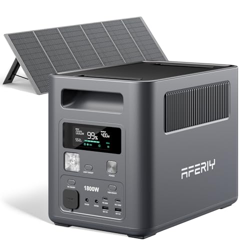 AFERIY Portable Power Station with 400W High-Efficiency Solar Panel, 1024Wh LiFePO4 Solar Generator Kit, 1800W AC Output, Turbo Solar Input, Recharge in 1.2H for Home, RV, Off-Grid Nomad1800