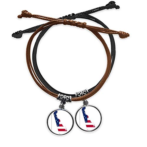 Bracelet Cuir Double Amoureux Motif Carte Delaware USA un Cadeau Romantique Unique