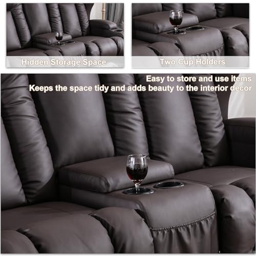 SAMERY 65.5" RV Loveseat Recliner Double Recliner RV Sofa & Console | Wall Hugger Loveseat Reclining RV | RV Theater Seats | RV Couch | RV Home Theater Seating Furniture (Faux Leather Brown) - Thumbnail 4