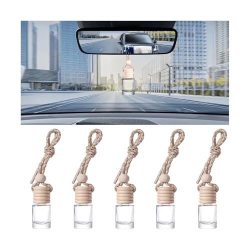 Image of Mandark 5PCS Hanging Car Perfume Bottle Pendant, 8ml Empty Glass Vehicle Oil Perfume Aromatherapy Diffuser Charms, Auto Rearview Mirror Ornament Pendant, Universal for Most Cars (Cylindric)