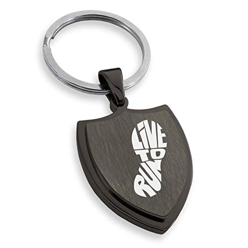 Stainless Steel Live to Run Shield Keychain Keyring