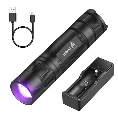 ULTRAFIRE UV Light, 395-405nm UV Flashlight, Single Mode Rechargeable Black Light for Resin Curing, Pet Stains, Fly Tying and Spot Scorpions SP10UV