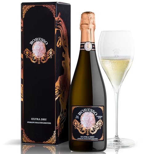 Boresso Extra Dry 0.0% ABV Non-Alcoholic Sparkling Wine With Gift Box Perfect Alcohol-Free Champagne Alternative Dealcoholized From Italy 750ml