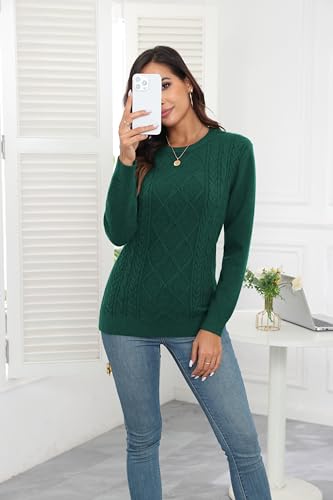 VIISHOW Women's Long Sleeve Cable Knit Pullover Sweater Cream Sweater Crew Neck Casual Fall Winter Chunky Knit Pullover Tops4