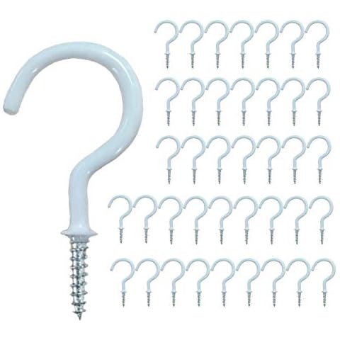 Fjiangyi Pack of 40 Utility 1-1/2 inch Ceiling Hooks Vinyl Coated Screw-in Wall Hooks Plant Hooks Hangers Kitchen Hooks Cup Hooks for Indoor & Outdoor Use Cover