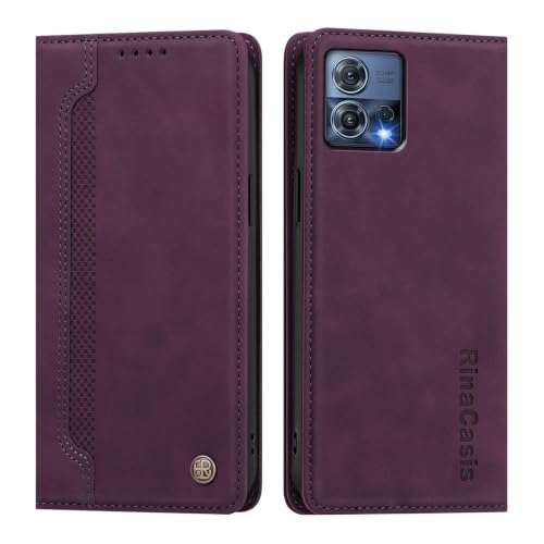 rongki Leather Case for Motorola Edge 30 Fusion, PU Leather Magnetic Folio Flip Wallet Case with Card Holder Kickstand Shockproof Protective Phone Cover for Motorola Edge 30 Fusion, Violet