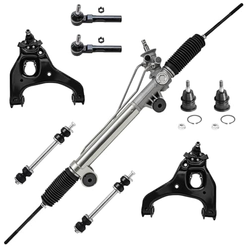Image of Detroit Axle - RWD Front End Kit for 1999-2006 Chevy Silverado GMC Sierra 1500 Rack and Pinion Assembly 2 Lower Control Arms w /Ball Joints 2 Upper Ball Joints 2 Outer Tie Rods 2 Sway Bars Replacement